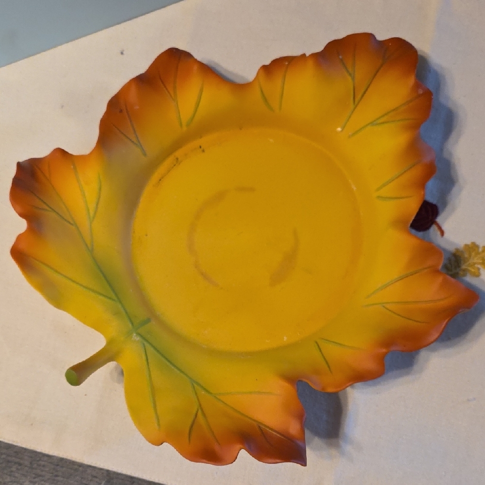 PartyLite Autumn Leaf 3 Wick Candle Holder with Orange and Yellow Accents